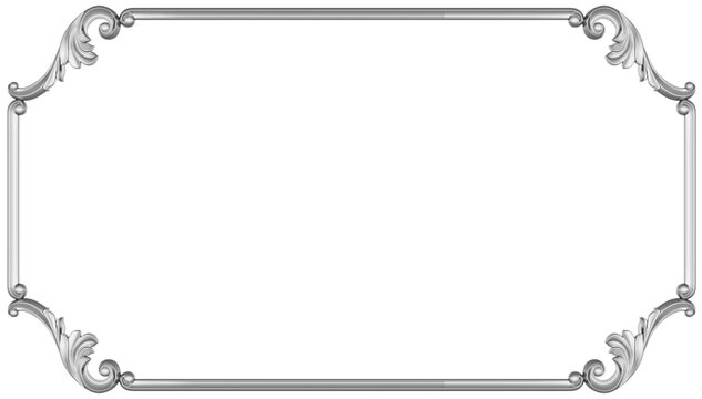 Silver frame on white background, 3D render