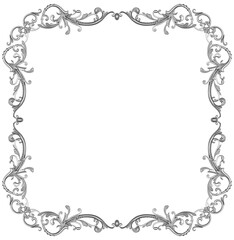 Silver frame on white background, 3D render