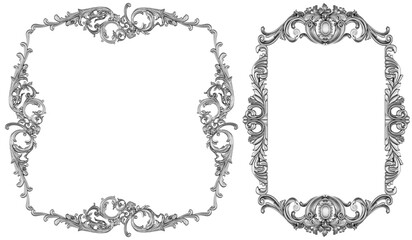 Silver frame on white background, 3D render
