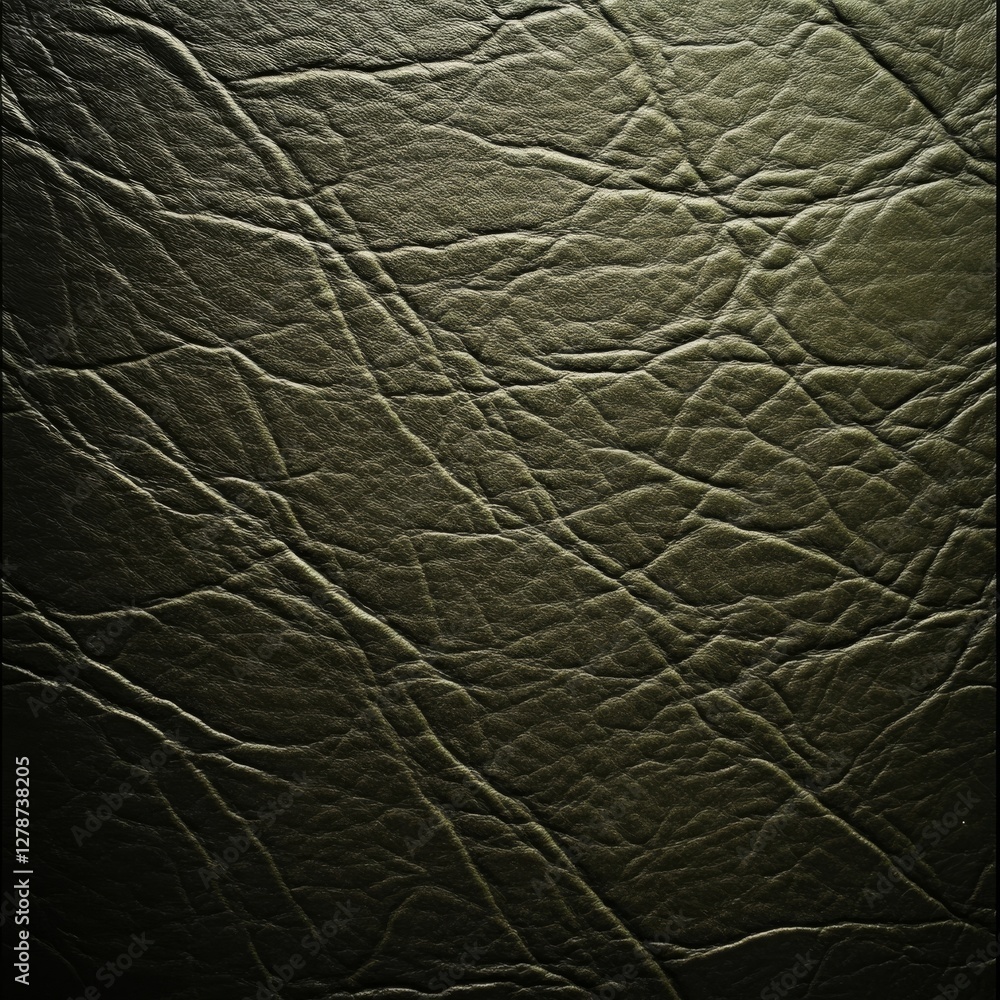 Aufkleber Textured Olive Green Leather Surface with Intricate Creases and Subtle Shadows, Ideal for Backgrounds and Design Elements.