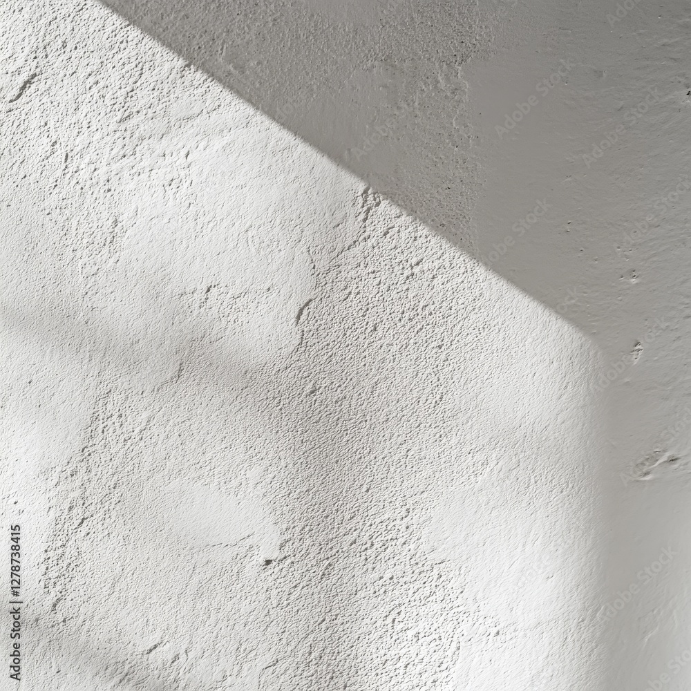 Poster textured white wall with a light shadow diagonal casting a minimalist abstract and modern aesthetic 