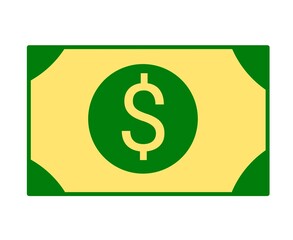 American dollar bill flat icon. Currency, symbol, logo, business, illustration, vector, economy.
