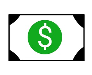 American dollar bill flat icon. Currency, symbol, logo, business, illustration, vector, economy.