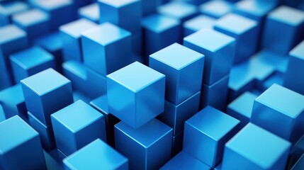 Obraz premium Blue cubes are rendered in three dimensions, showcasing their vibrant color and geometric precision.