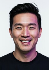 Obraz premium Smiling Asian Man Portrait with a White Shirt and Blue Blazer