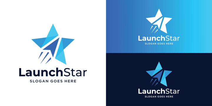Creative launch star logo template. Star with arrow up graphic icons. Startup logo design vector illustration.