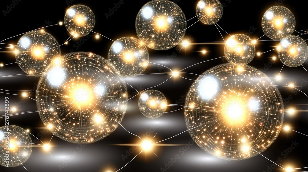 Poster softly glowing gray backdrop with strange specks and light orbs creating a mystical and ethereal atm