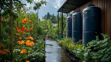 Rainwater Collection System in Vibrant Garden