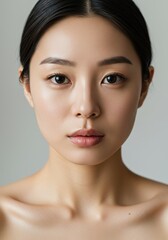 Fototapeta premium Beautiful Asian Woman Portrait, Natural Beauty, Skincare, Close-up Headshot