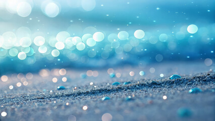 Fototapeta premium Serene Beach Close-Up: Water Droplets and Bokeh Lights