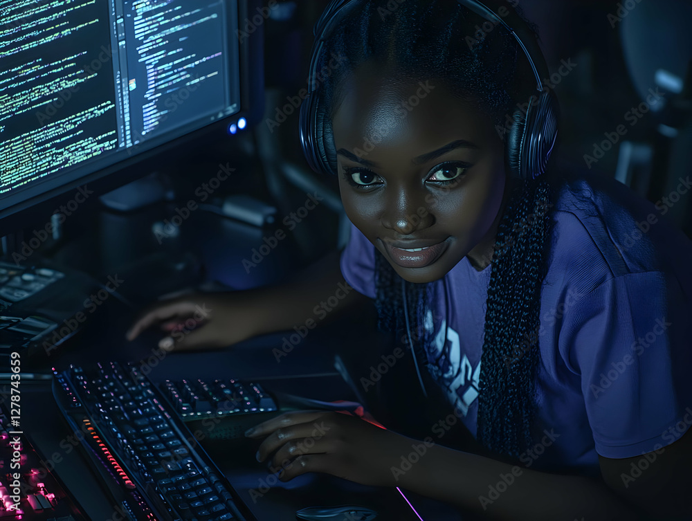 Poster night coder girl illustration