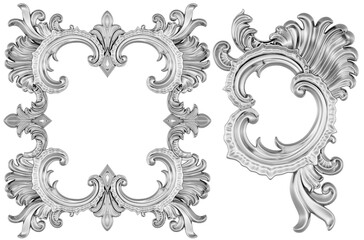 Silver ornament on white background, 3D render

