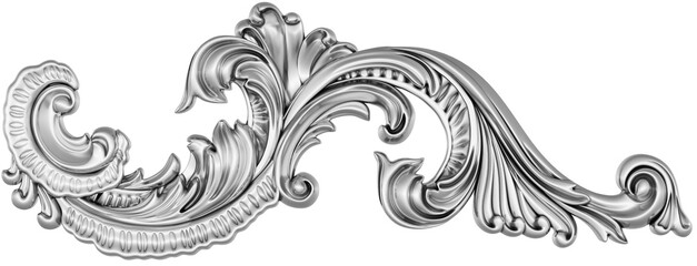 Fototapeta premium Silver ornament on white background, 3D render 