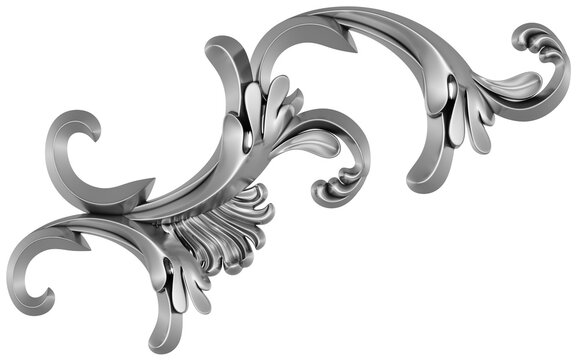 Silver ornament on white background, 3D render
