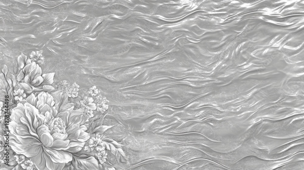 Poster surreal gray embossed floral design with curving patterns and faint textures for elegant background 