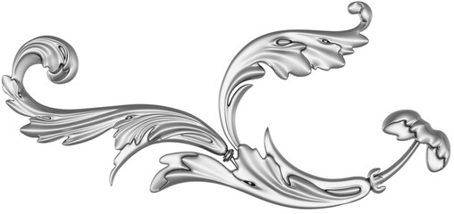 Silver ornament on white background, 3D render
