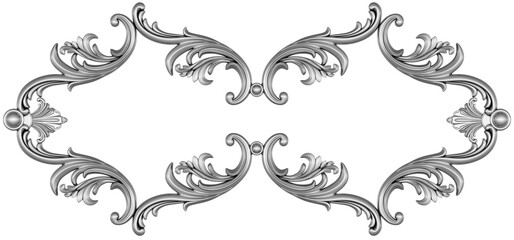 Silver ornament on white background, 3D render
