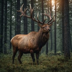 A majestic elk in a forest setting, ultra HD, transparent background.