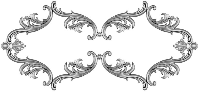 Silver ornament on white background, 3D render

