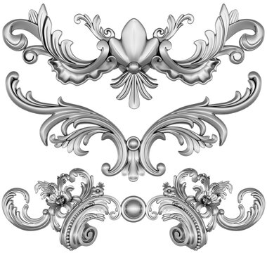 Silver ornament on white background, 3D render
