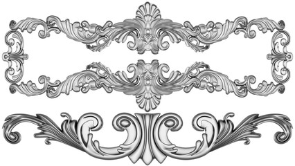 Silver ornament on white background, 3D render
