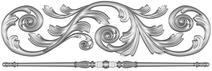 Silver ornament on white background, 3D render
