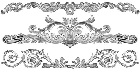 Silver ornament on white background, 3D render
