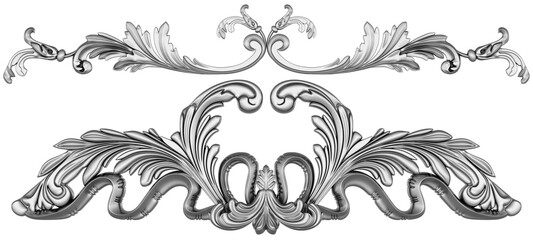 Silver ornament on white background, 3D render
