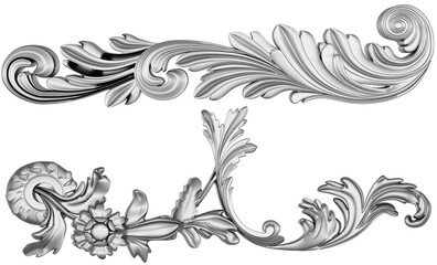 Silver ornament on white background, 3D render
