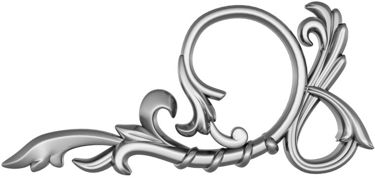 Silver ornament on white background, 3D render
