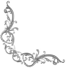 Silver ornament on white background, 3D render

