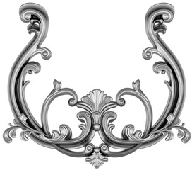 Silver ornament on white background, 3D render

