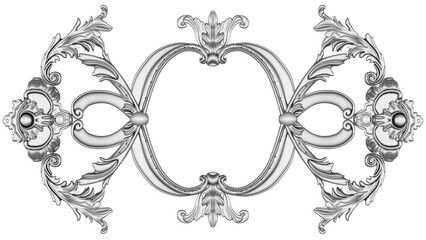 Silver ornament on white background, 3D render
