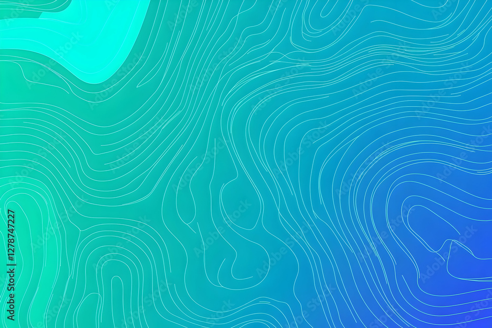 Poster abstract topographic map lines on gradient background in teal and blue