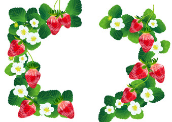 春らしい苺のイラストのフレーム素材。