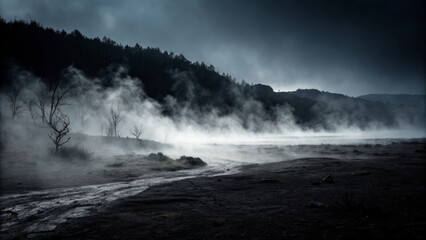 Fototapeta premium Mysterious Mist – A Haunting Landscape
