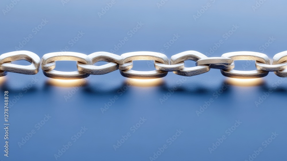 Poster abstract display of interlinked glowing rings against a soft blue background