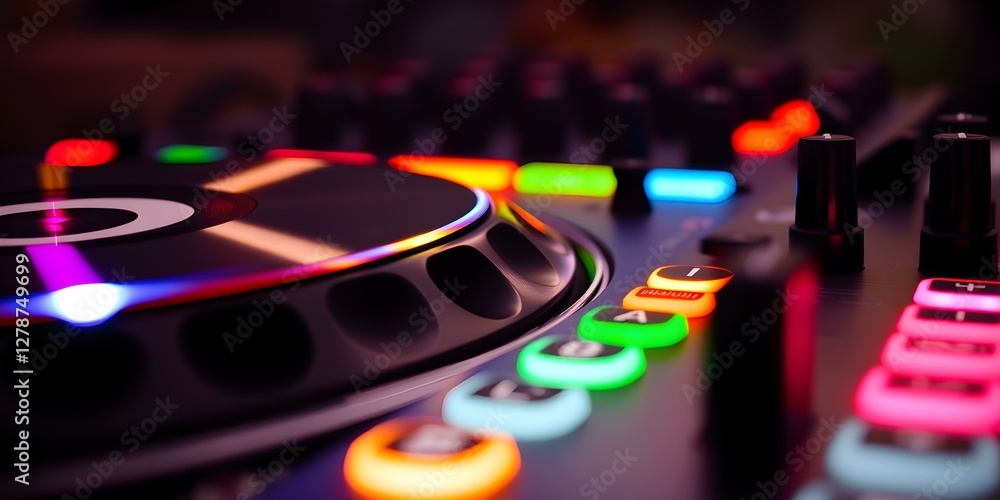 Wall mural dj mixer: a close-up shot captures the vibrant and modern design of a dj mixer, its array of illumin