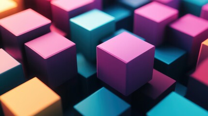 Obraz premium A 3D render featuring a set of abstract cubes in various colors, arranged in a visually appealing composition.