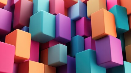 Obraz premium A 3D render featuring a set of abstract cubes in various colors, arranged in a visually appealing composition.
