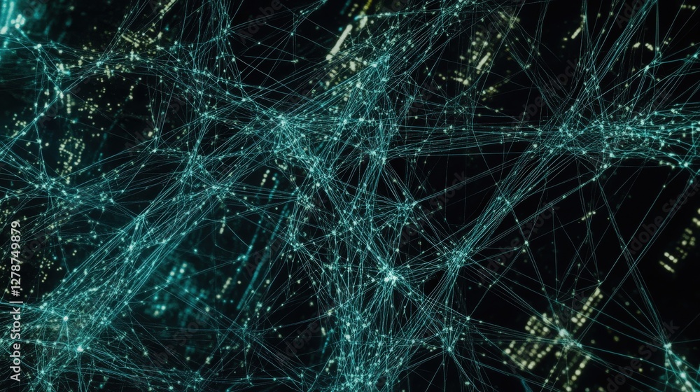 Poster abstract illustration of connected figures representing human interaction and network dynamics