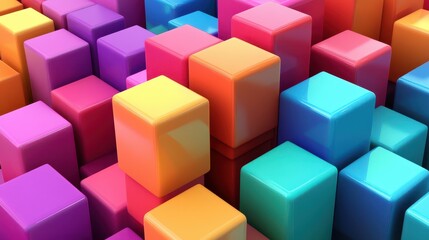 Obraz premium A 3D render featuring a set of abstract cubes in various colors, arranged in a visually appealing composition.