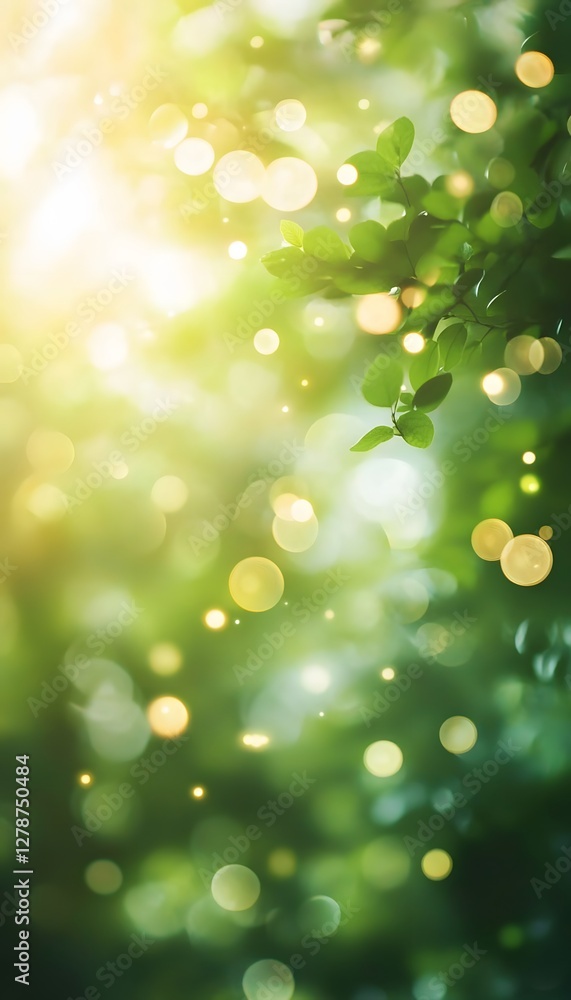 Aufkleber sunlight filters through fresh green leaves creating bokeh