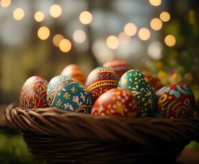 Colorful Easter eggs in basket