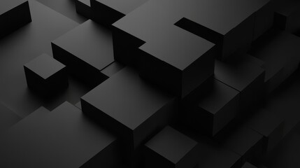 Fototapeta premium A 3D render featuring abstract geometric blocks set against a black background, showcasing a striking contrast with sharp edges and intricate arrangements.