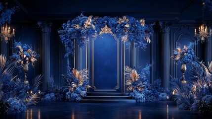 Elegant royal blue luxury membership card design with sophisticated floral ornamentation for high-end branding