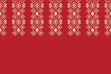 Ethnic pattern traditional motif ikat geometric fabric pattern cross stitch. Embroidery Ethnic oriental Pixel red background. Abstract,vector,illustration. Texture,christmas,decoration,wallpaper.