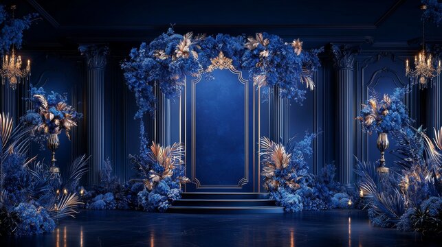 Elegant royal blue luxury membership card design with sophisticated floral ornamentation for high-end branding