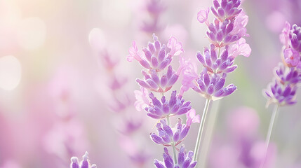 Fototapeta premium Close Up of Blooming Lavender Flowers with Soft Purple Background