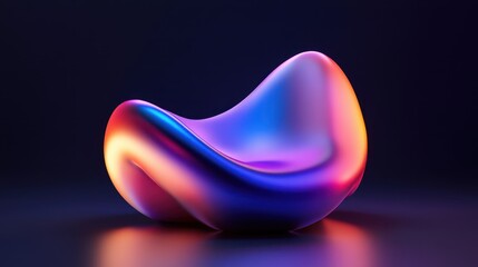 A 3D render featuring an abstract iridescent shape against a dark background, creating a striking visual contrast with shimmering, multicolored reflections.
